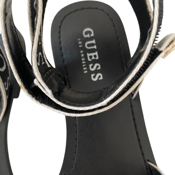 Guess Black White Logo Ankle Strap Flat Sandals Casual Summer Trendy Size 7M - Picture 2 of 13